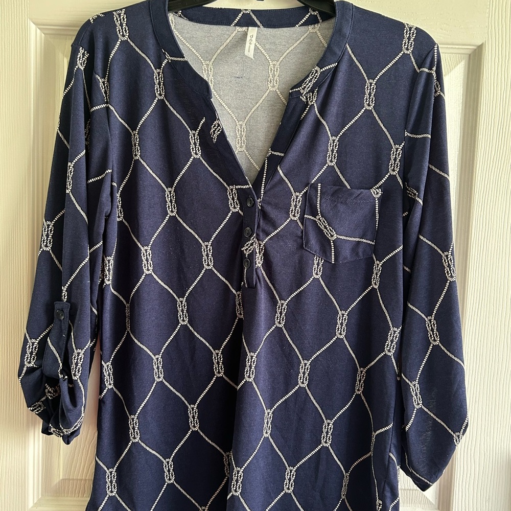 Navy Blue Chain Pattern Women's Top